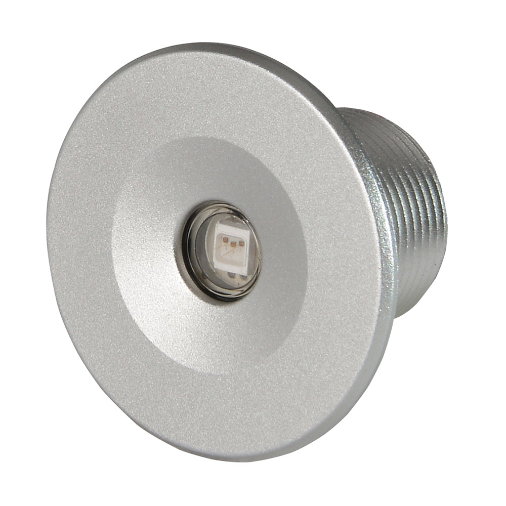 Silver LED puck light with threaded base for auto or residential installation