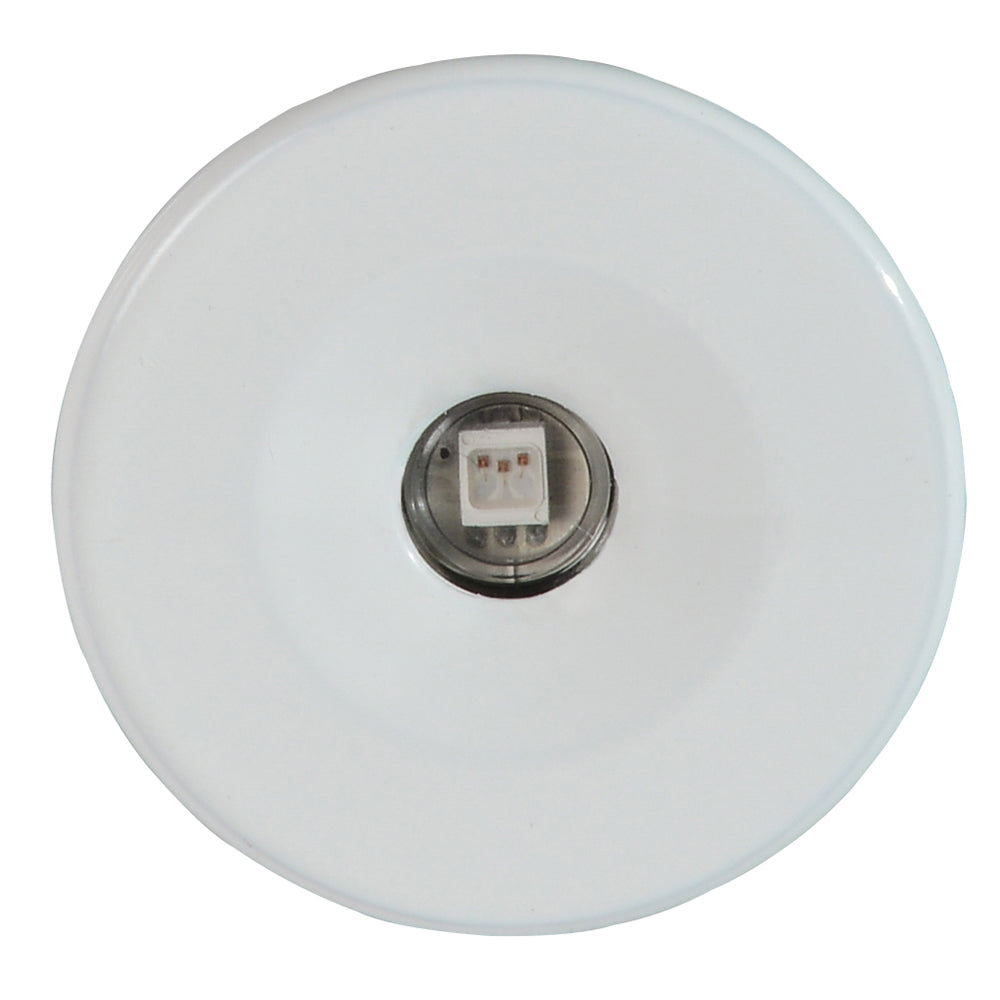 Compact white LED puck light with central chip, ideal for auto or residential lighting installations