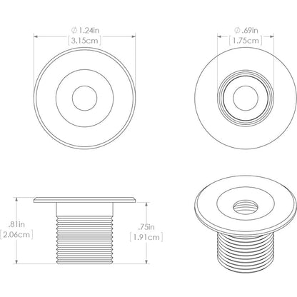 Technical diagram of threaded mounting hardware with precise dimensions for auto audio installation
