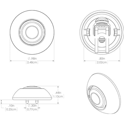 Technical diagram of compact car audio component with precise dimensions for custom installation