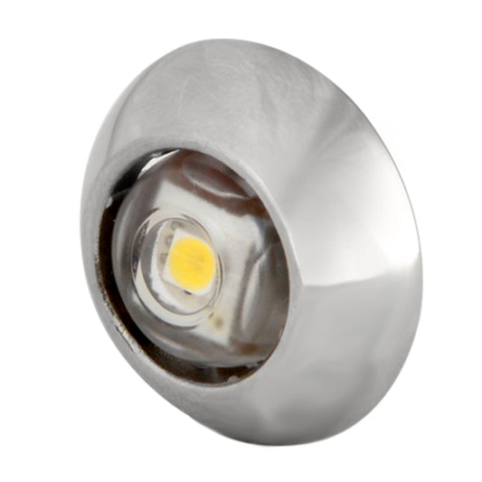 Chrome LED puck light with bright yellow diode, ideal for auto or residential lighting installations