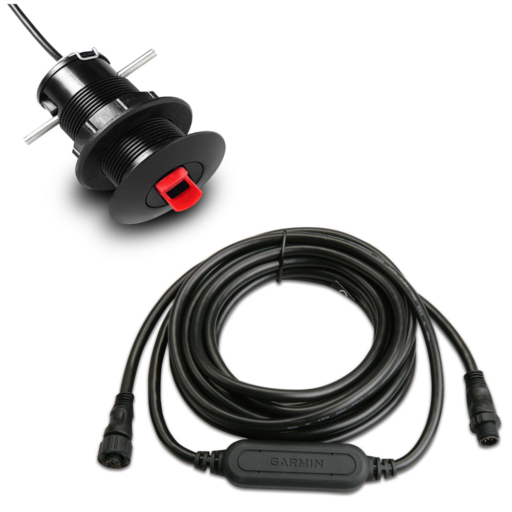 Garmin marine power cable with red switch and coiled black wiring for boat electronics installation