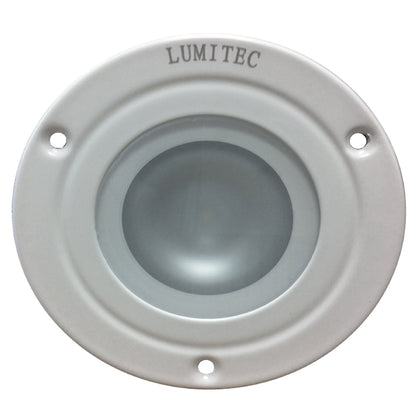 Lumitec marine LED light fixture with white housing and mounting holes
