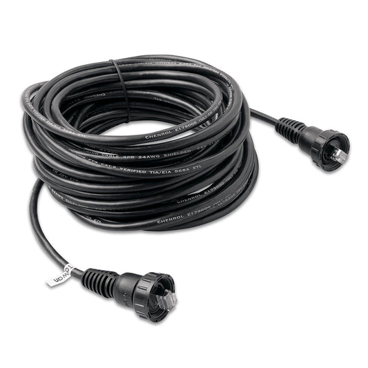 Black shielded 24AWG Cat5 Ethernet cable with RJ45 connectors, coiled for audio/video installation