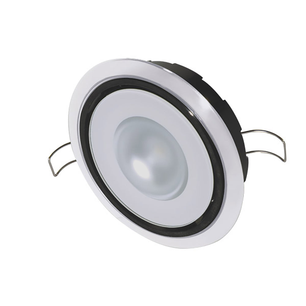 Modern LED recessed ceiling light with sleek white trim and black accent for residential or commercial use