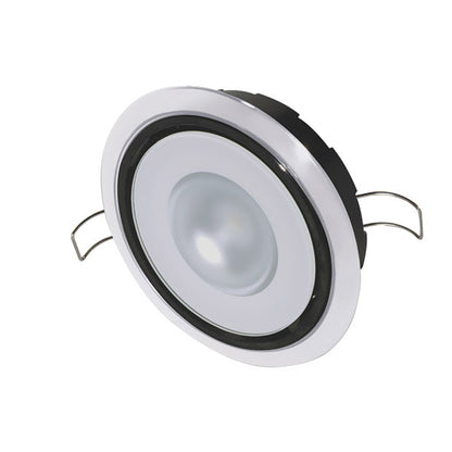Modern LED recessed ceiling light with sleek white trim and black accent for residential or commercial use