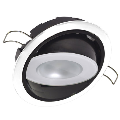 Sleek LED recessed ceiling light with chrome trim and black housing for residential or commercial use