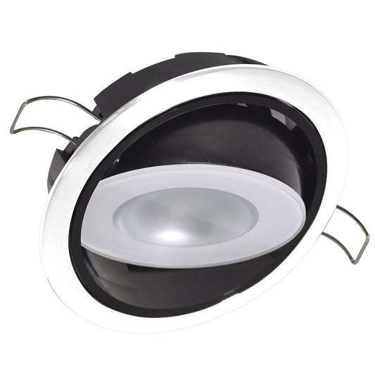 Sleek LED recessed ceiling light with chrome trim and black housing for residential or commercial use