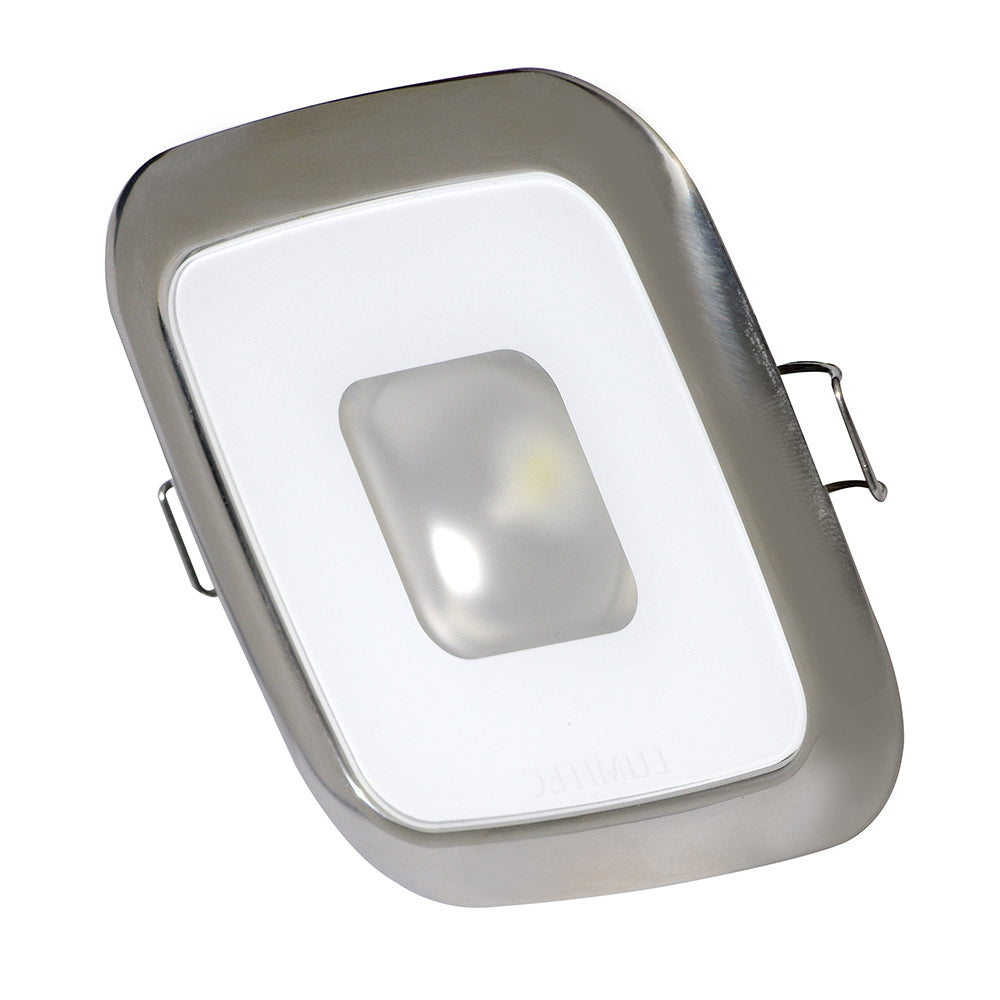LED under-cabinet light with brushed metal frame and white diffuser panel