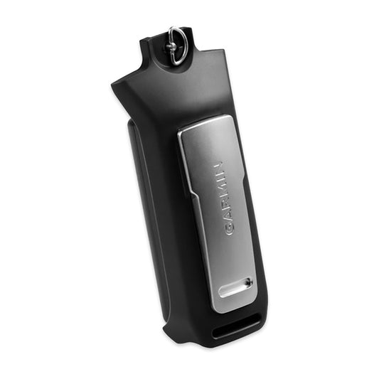 Garmin black protective case with metal clip and keyring, designed for secure device carry