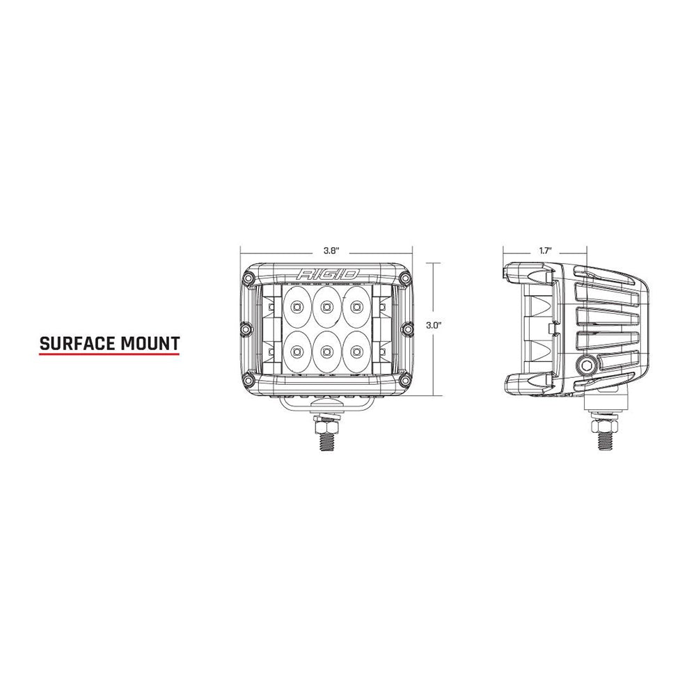 Rigid surface mount LED light bar technical diagram with dimensions for auto installation