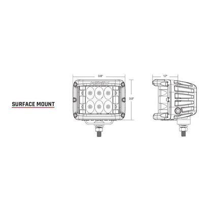 Rigid surface mount LED light bar technical diagram with dimensions for auto installation