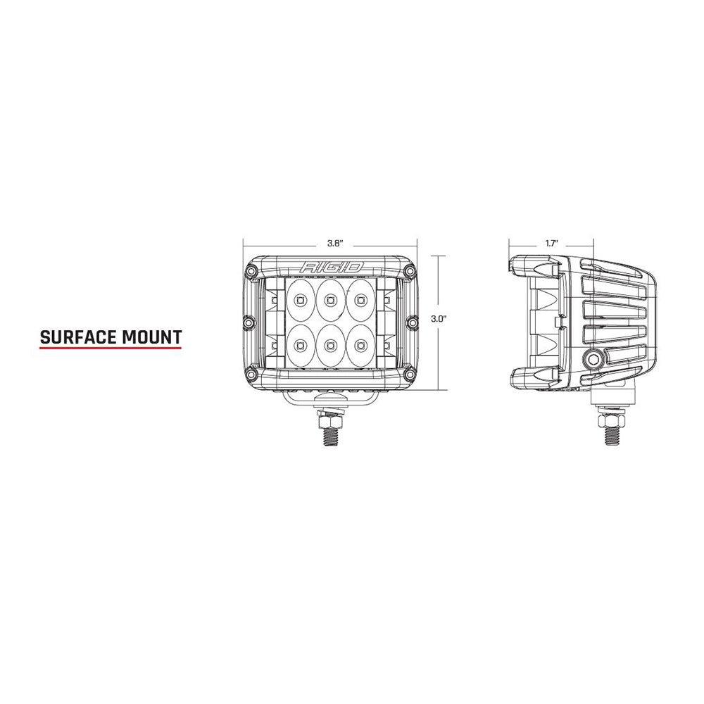 Rigid surface mount LED light bar technical diagram with dimensions for auto installation