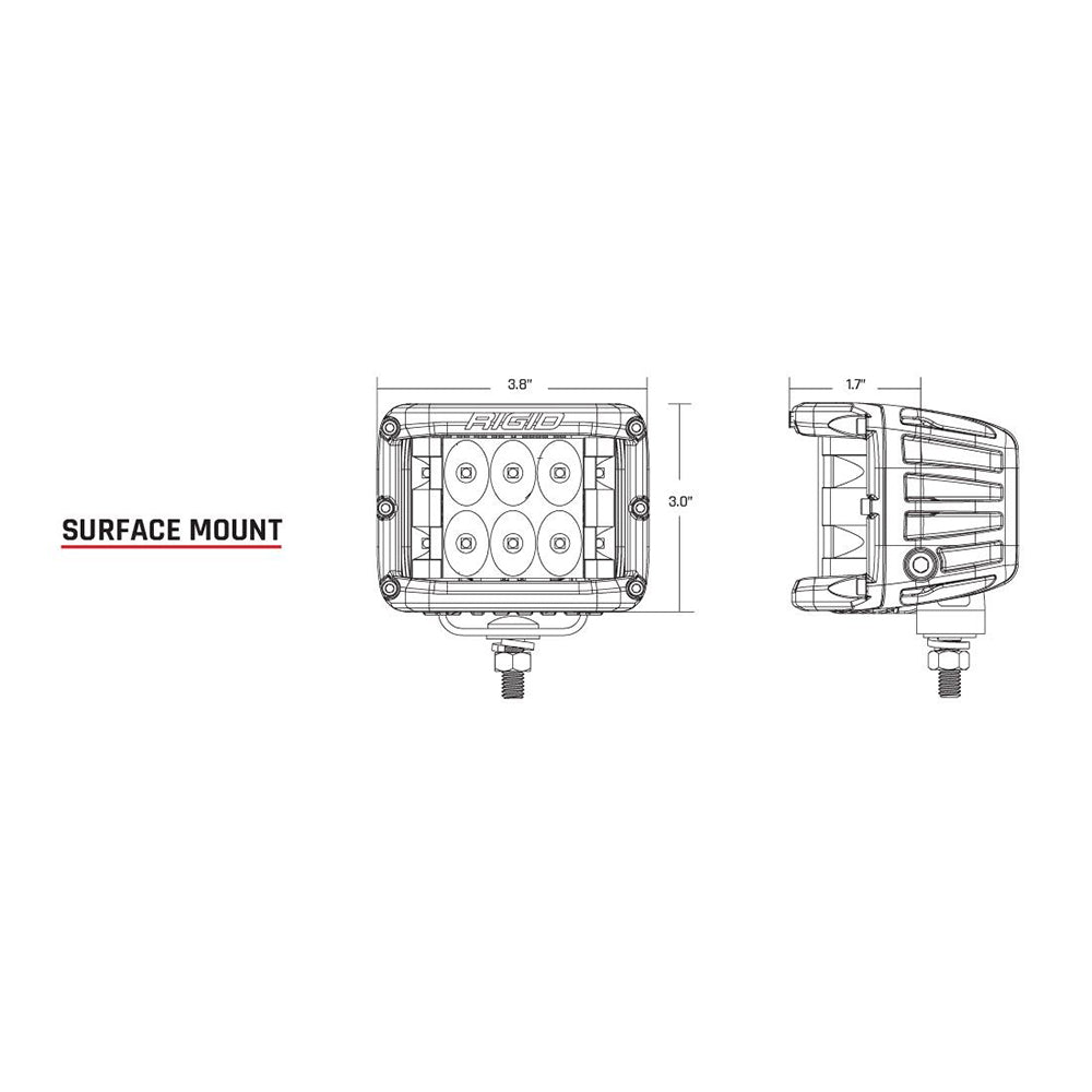 Rigid surface mount LED light bar technical diagram with dimensions for off-road vehicle lighting installation