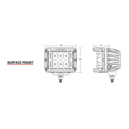 Rigid surface mount LED light bar technical diagram with dimensions for off-road vehicle lighting installation