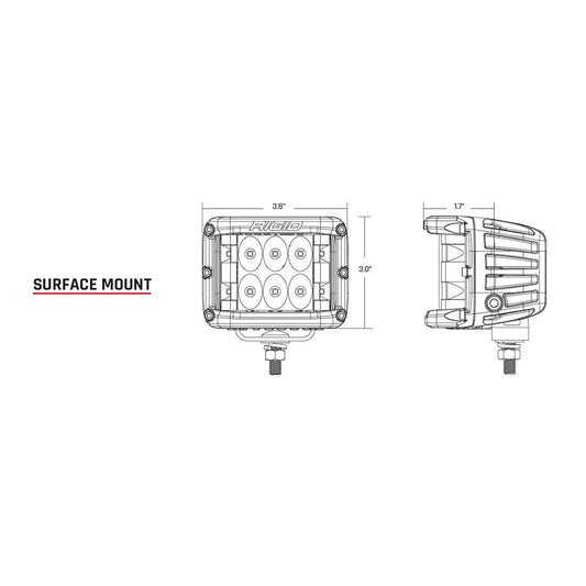 Rigid surface mount LED light bar technical diagram with dimensions for off-road vehicle lighting installation