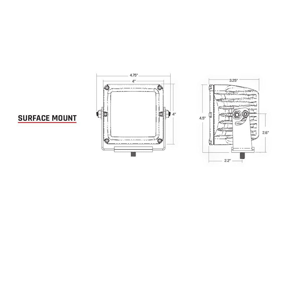 Surface mount LED light bar technical diagram with dimensions for auto installation