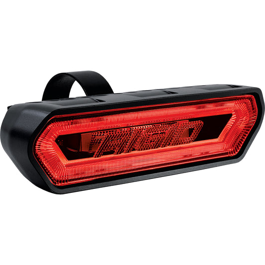 Red LED bike tail light with black housing and mounting strap for cycling safety