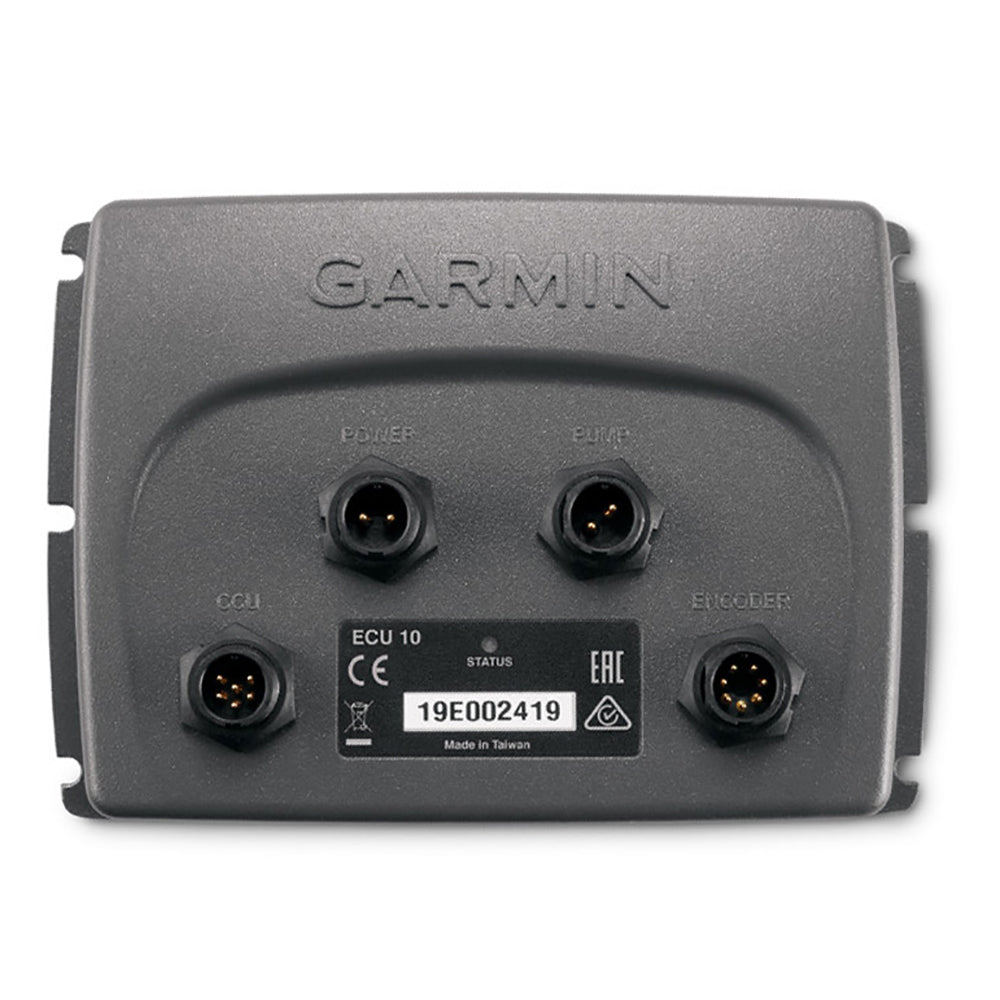 Garmin ECU 10 electronic control unit with labeled ports and status indicator