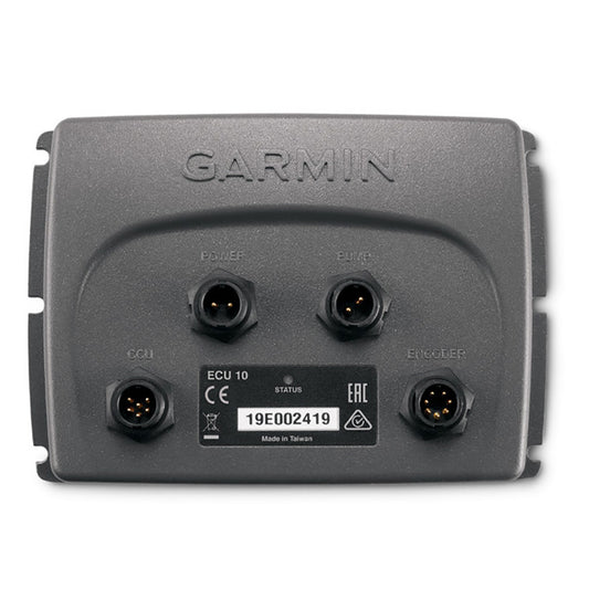 Garmin ECU 10 electronic control unit with labeled ports and status indicator
