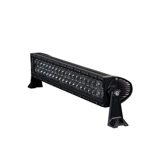 Black LED light bar with mounting brackets for off-road vehicle lighting