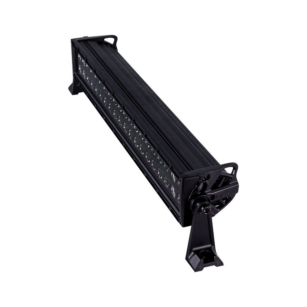 Black LED light bar with mounting brackets for off-road vehicle illumination