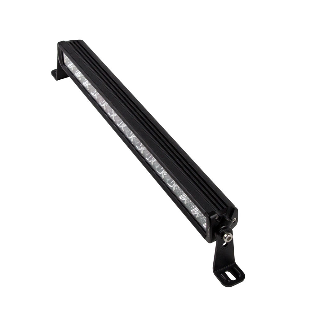 Black LED light bar with mounting brackets for off-road vehicle illumination