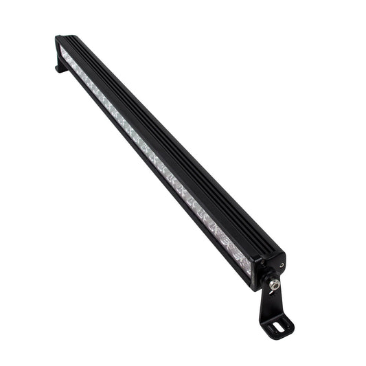 Black LED light bar with mounting brackets for off-road vehicle illumination