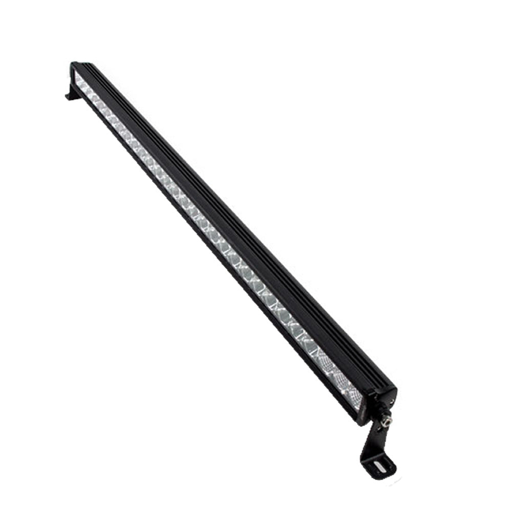 Black LED light bar for off-road vehicles, featuring high-intensity LEDs and durable housing.