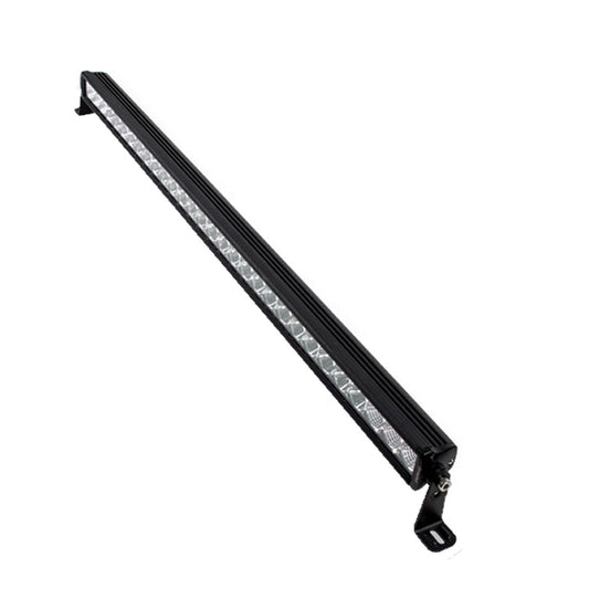 Black LED light bar for off-road vehicles, featuring high-intensity LEDs and durable housing.