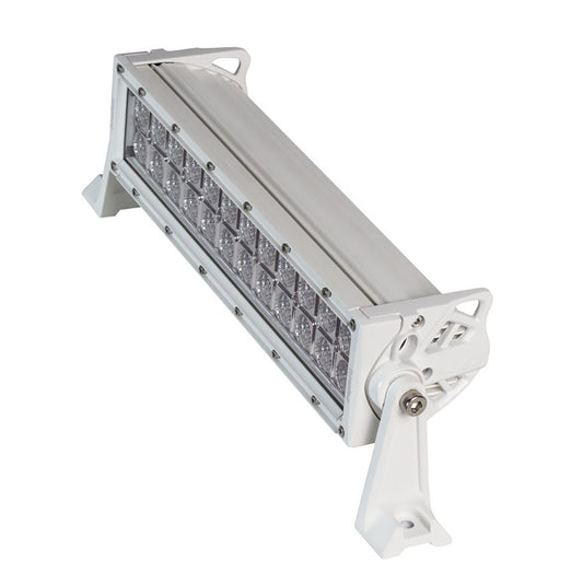 White LED light bar with adjustable mounting bracket for off-road vehicle illumination
