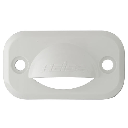 White Heise marine boat cleat cover with embossed logo and mounting holes