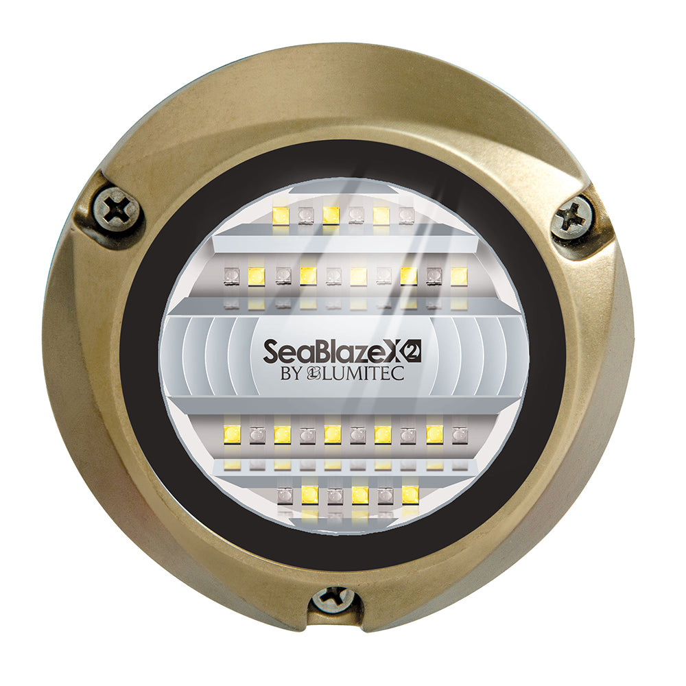 SeaBlaze X2 by Lumitec LED underwater boat light with gold housing and bright LEDs