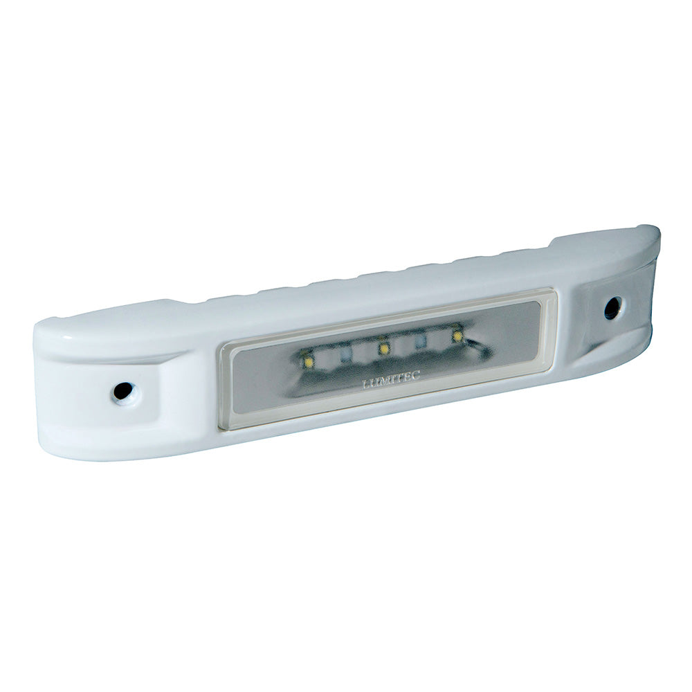 White LED courtesy light with Lumitec branding, ideal for marine or automotive use