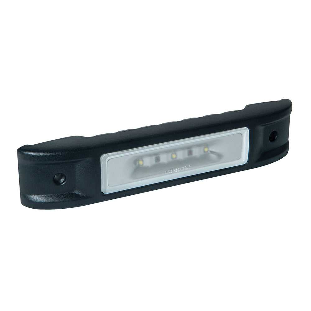 Black LED interior light with clear lens, ideal for auto or residential installation