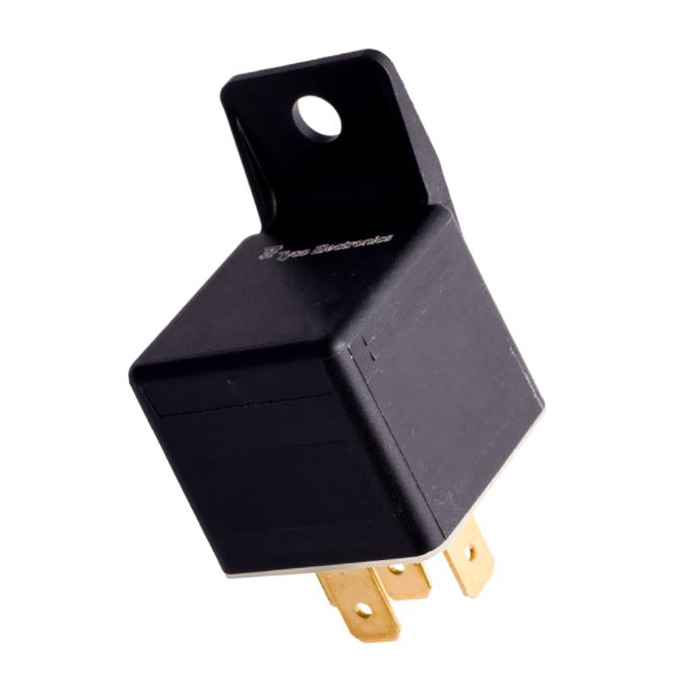 Black 4-pin automotive relay with gold terminals, for car audio or electrical systems