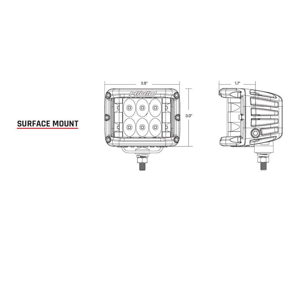 Rigid surface mount LED light bar technical diagram with dimensions for auto installation