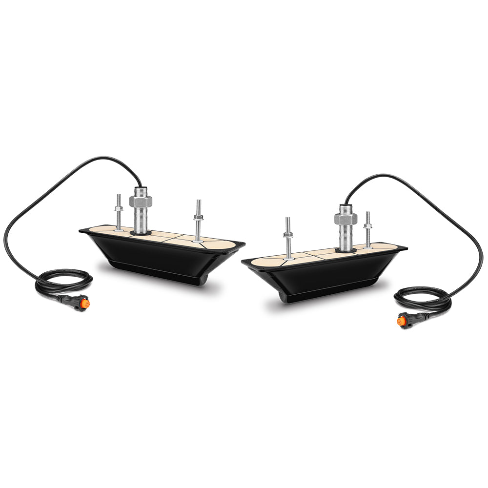 Black marine-grade LED pod lights with wiring harnesses for boat or auto installation