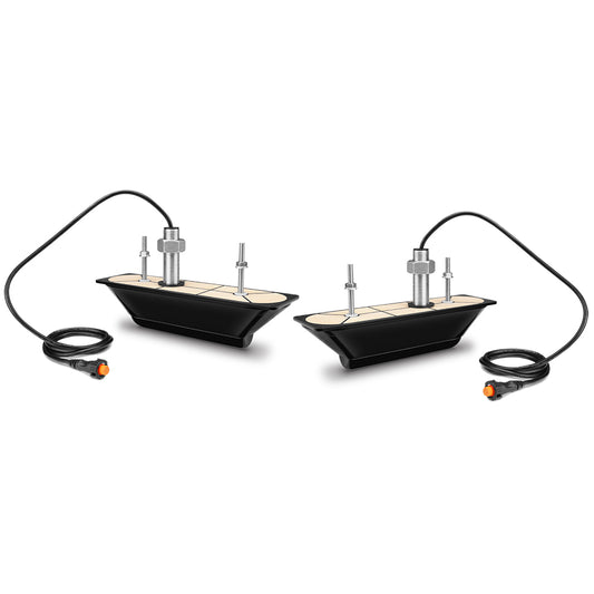 Black marine-grade LED pod lights with wiring harnesses for boat or auto installation