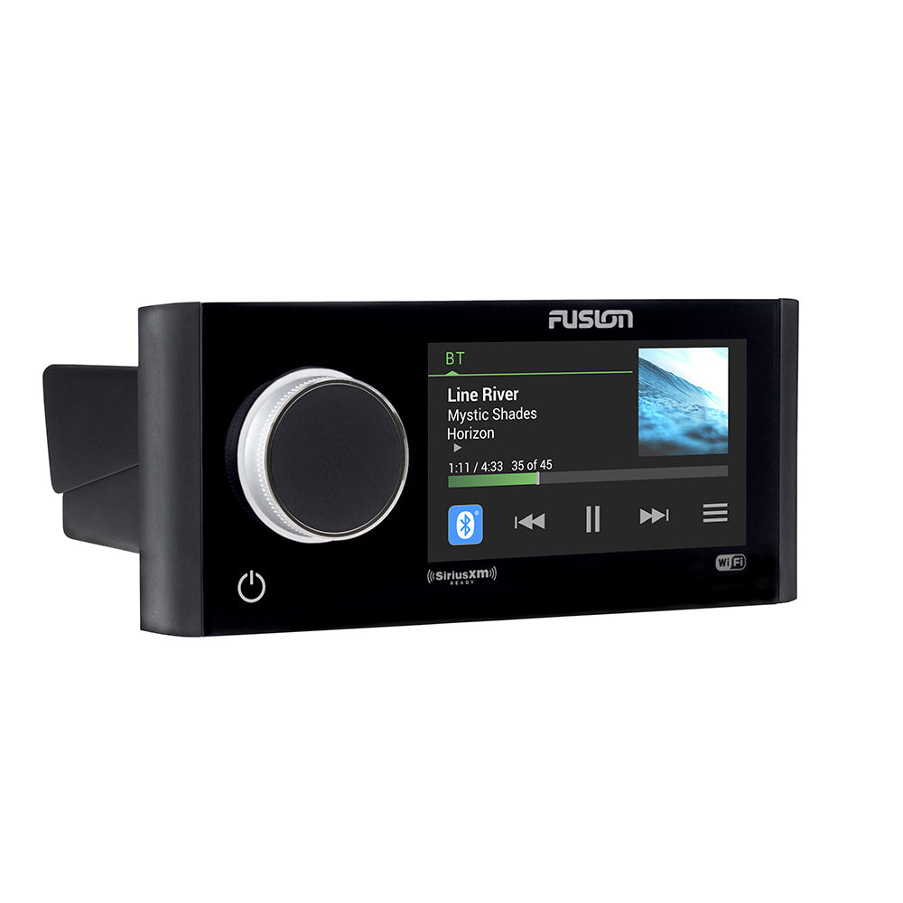 Fusion marine stereo with Bluetooth, Wi-Fi, and SiriusXM ready display playing Line River track