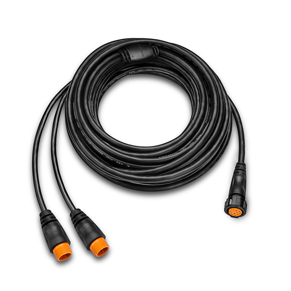 Black audio cable with orange connectors for car audio systems, JL Audio compatible
