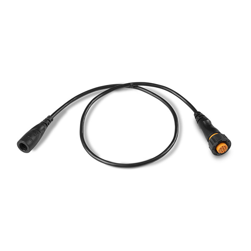 Black audio adapter cable with orange connector for car stereo systems