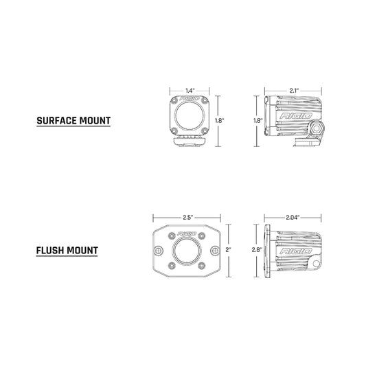 Rigid surface and flush mount light brackets with dimensions for auto installation
