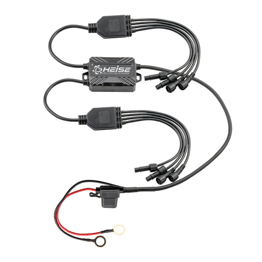 Heise LED lighting system wiring harness for automotive installs, featuring connectors and power leads