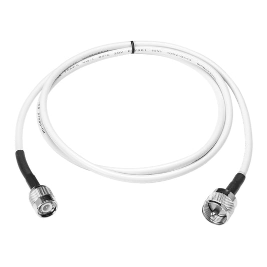 White RG-58/U coaxial cable with F-type connectors for audio/video installations