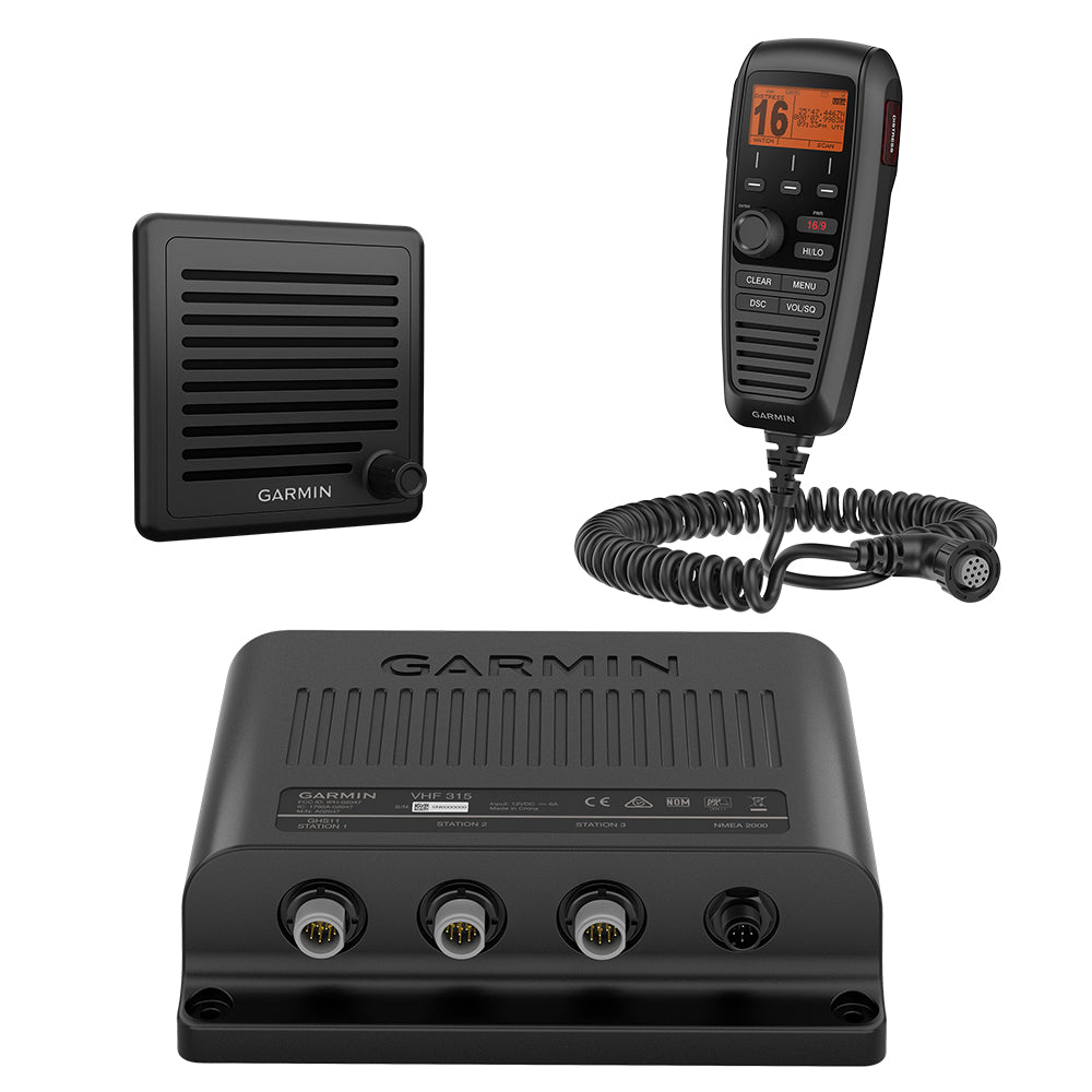 Garmin VHF 315 marine radio with handheld mic and speaker, NMEA 2000 compatible for boat communication
