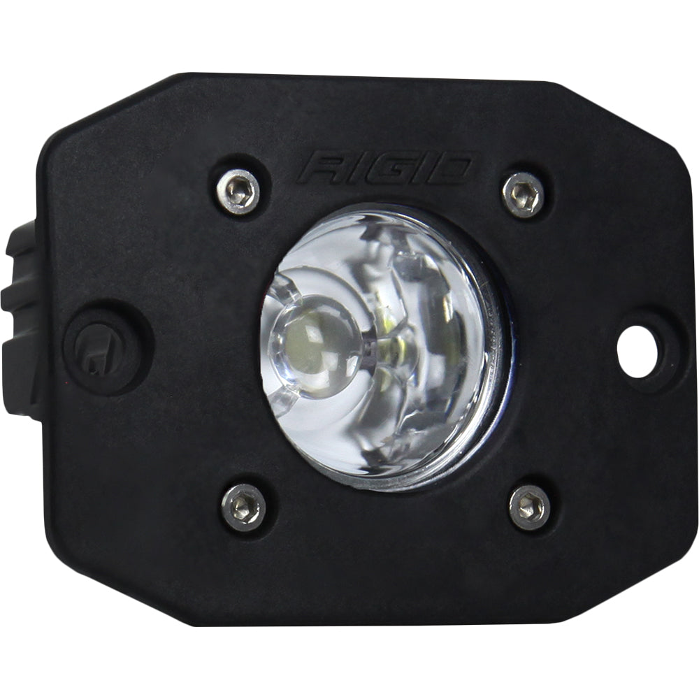 Rigid Industries LED light pod for off-road vehicle lighting, compact black housing with clear lens