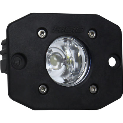 Rigid Industries LED light pod for off-road vehicle lighting, compact black housing with clear lens