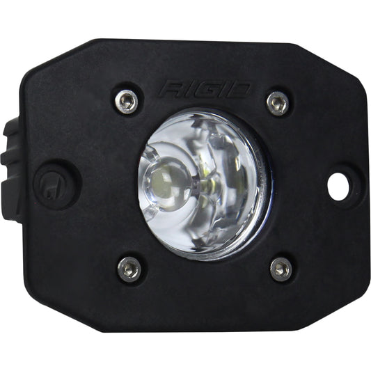 Rigid Industries LED light pod for off-road vehicle lighting, compact black housing with clear lens