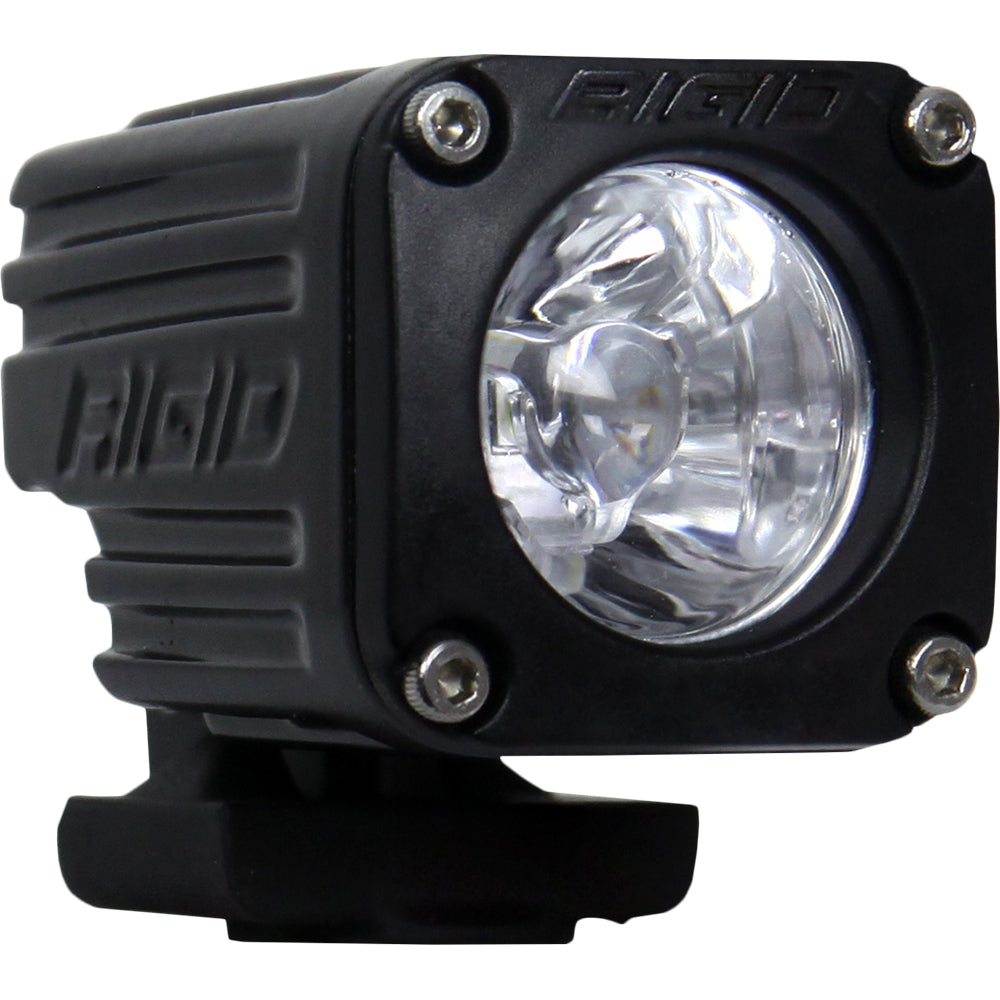 Rigid Industries LED off-road light with clear lens and black housing for vehicle illumination